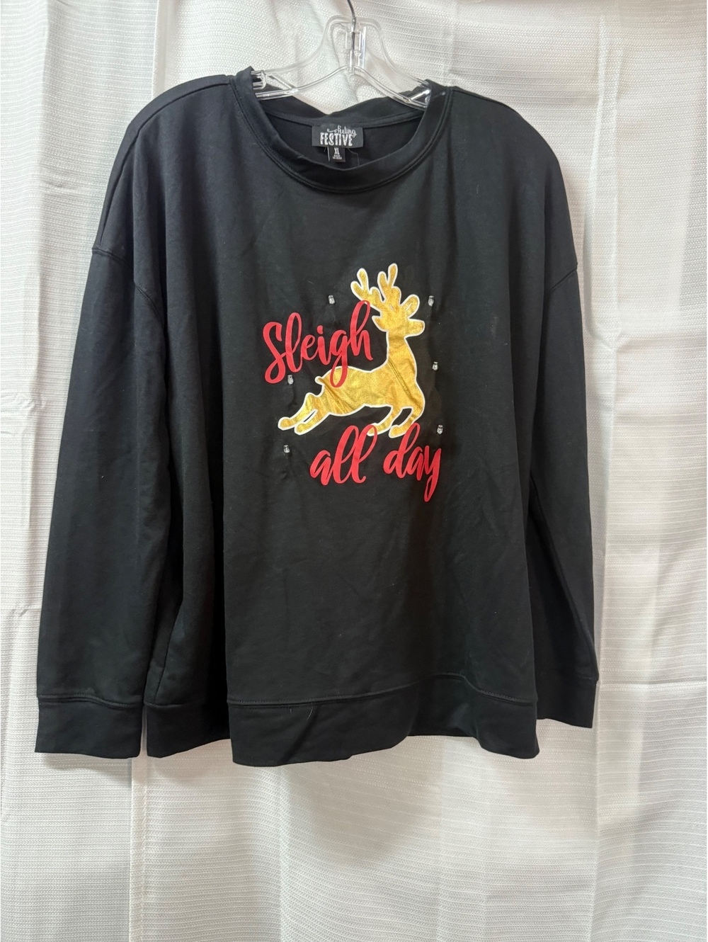 Feeling Festive XL Black 'Sleigh All Day' Holiday Sweatshirt